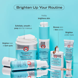 Brighten Up Your Routine. Dark Spot Serum: Brighten look of dark spots. Facial Radiance Pads: Exfoliate, smooth + prep skin for makeup. 10% Vitamin C Brightening Serum: Visibly brightens skin. Bronze + Glow Drops: Bronze skin + blur pores. Brighten + Glow Eye Cream: Brighten under-eyes.