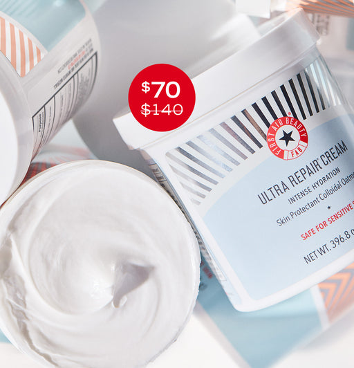 ultra repair cream jar with visible brand logo and pricing on a light background