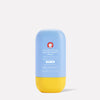 A blue and yellow bottle labeled "Hydrating Sunscreen Milk" with SPF 45 and colloidal oatmeal, is designed for sensitive skin. The brand "First Aid Beauty" is printed below. Capacity: 50 mL (1.7 FL OZ).