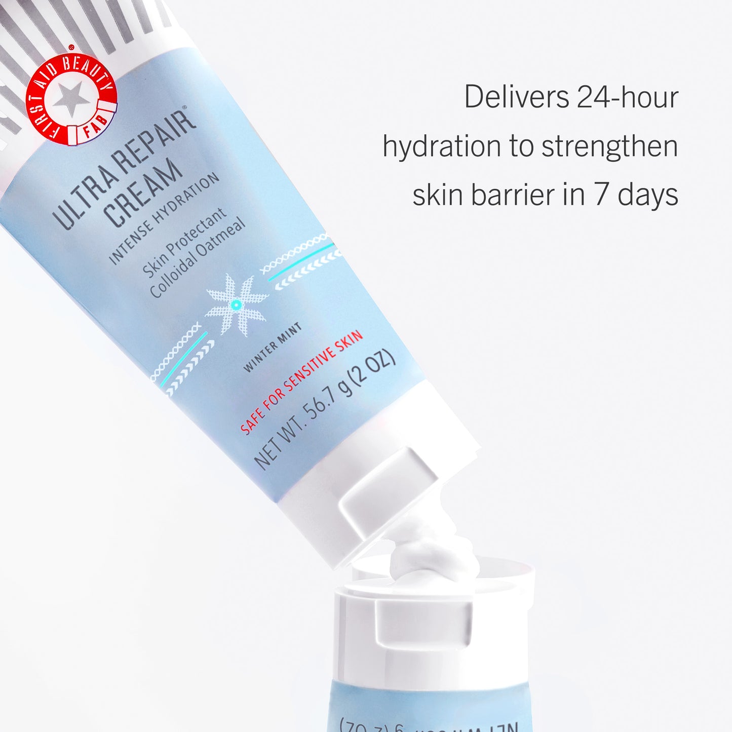 Ultra Repair Cream Winter Mint Travel Size delivers 24-hour hydration to strengthen skin barrier in 7 days.